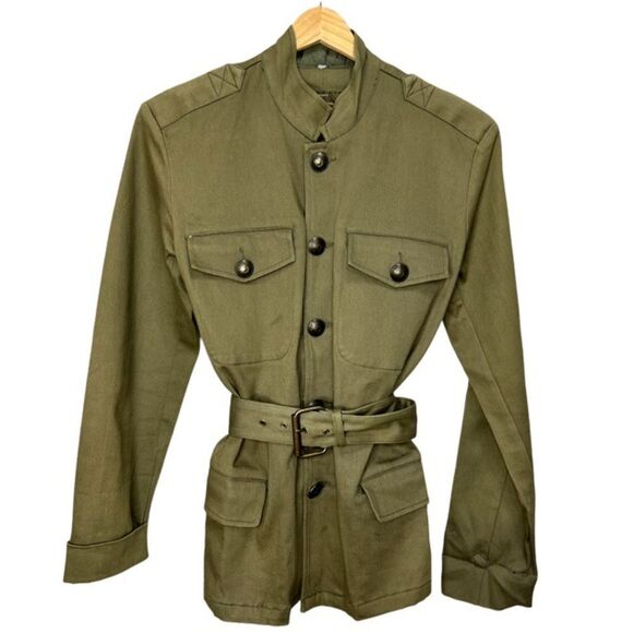 Calvin Klein Jeans Vintage Khaki Belted Military Utility Jacket Size Small - Picture 1 of 7